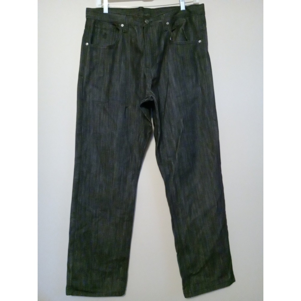 rocawear Men Black Blue Embroidered Logo Straightleg Jeans Size 38x34‎